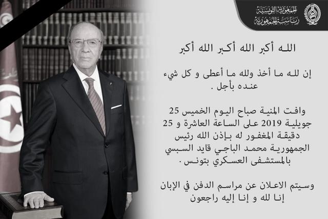 وفاة الرئيس التونسى الباجى قايد السبسى