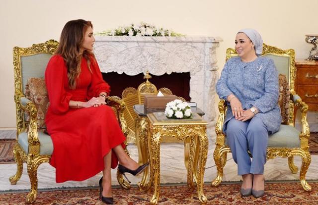 قرينة الرئيس عبدالفتح السيسي تستقبل الملكة رانيا العبدالله قرينة العاهل الأردني