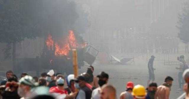 حريق ضخم فى خيم المتظاهرين بساحة التحرير فى بيروت