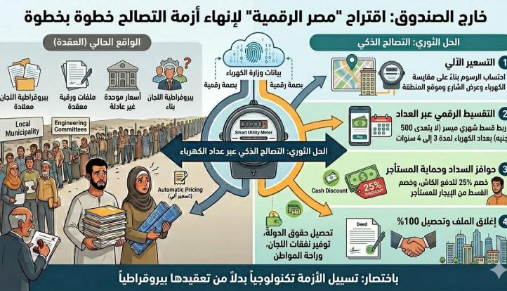 شاب يتقدم لمبادرة التصالح الذكى لحل مخالفات البناء.. إنهاء ملف التصالح عبر فاتورة الكهرباء.. قسط شهري بسيط يتحمله المواطن ويوفر مورد دائم للدولة.. استغلال العوائد في إنشاء صندوق لمخاطر البناء العشوائي