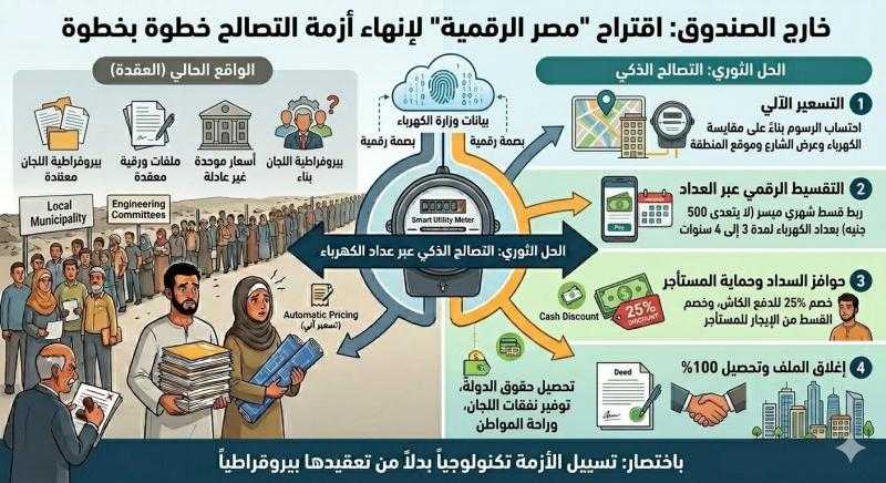 شاب يتقدم لمبادرة التصالح الذكى لحل مخالفات البناء.. إنهاء ملف التصالح عبر فاتورة الكهرباء.. قسط شهري بسيط يتحمله المواطن ويوفر مورد دائم للدولة.. استغلال العوائد في إنشاء صندوق لمخاطر البناء العشوائي